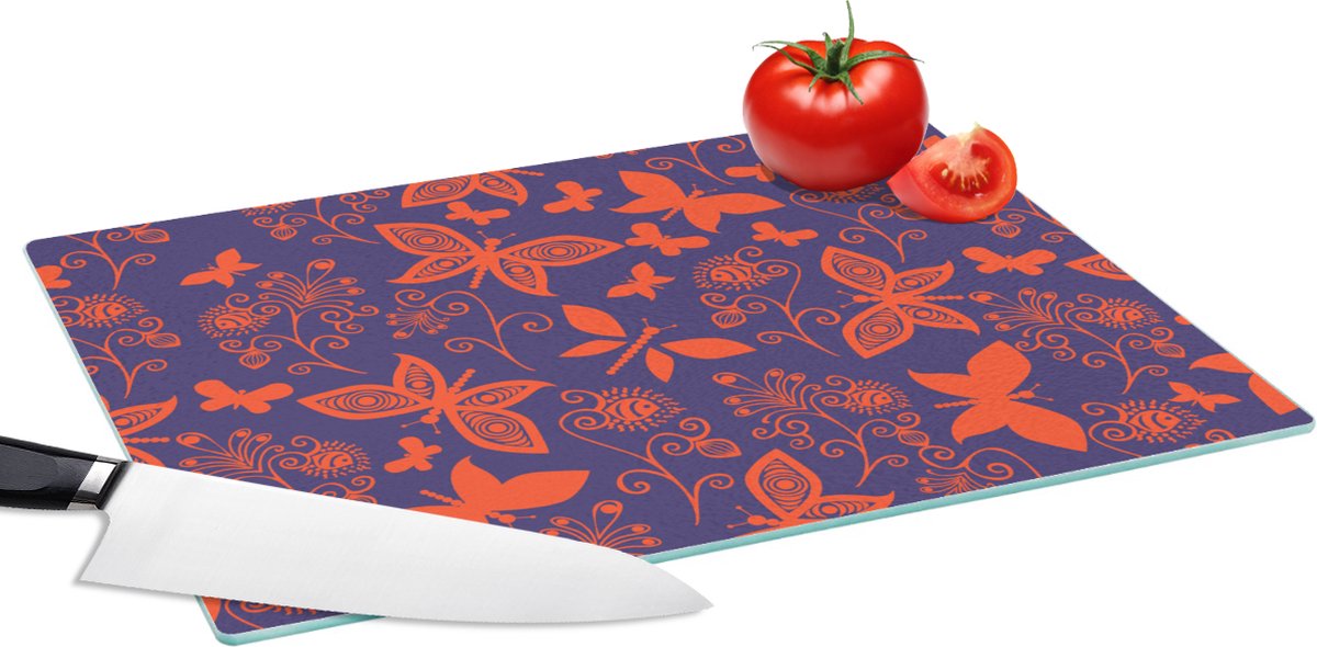 Glazen Snijplank - 39x28 - Vlinder - Libelle - Rood - Patronen - Snijplanken Glas