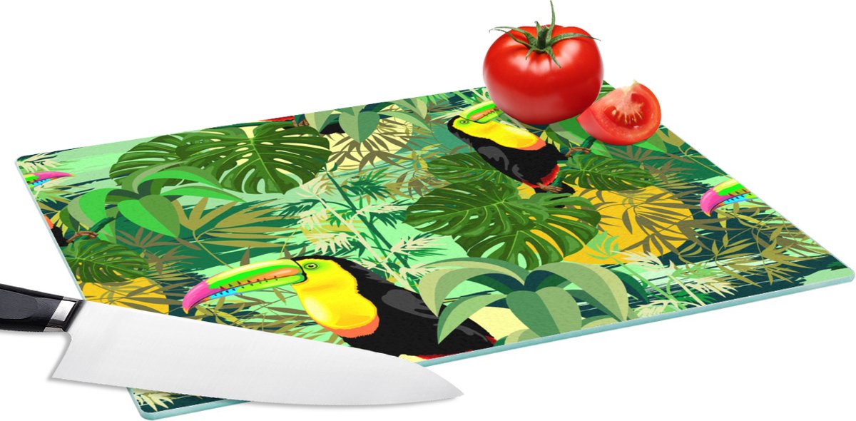 Glazen Snijplank - 39x28 - Vogel - Patronen - Jungle - Snijplanken Glas