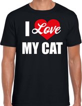 I love my cat / Ik hou van mijn kat / poes t-shirt zwart - heren - Katten liefhebber cadeau shirt L