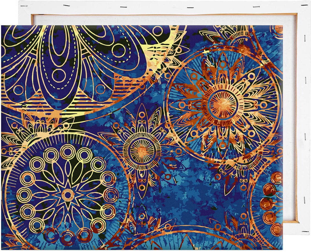 Schilderen Op Nummer Volwassenen DIY Paint By Number Compleet Hobby Pakket op Frame met Vernis - ®Arty Bee - Golden Mandalas 50x40cm — afbeelding 10
