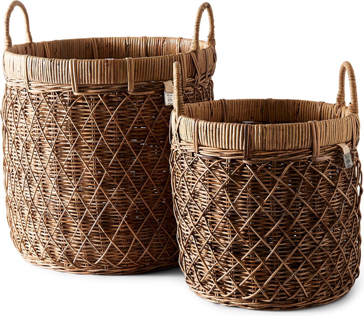 Riviera Maison Opbergmanden - Rustic Rattan Diamond Weave Basket - Bruin - Set 2 Stuks