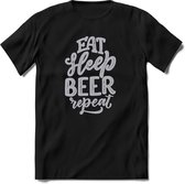 Eat sleep beer repeat | Feest kado T-Shirt heren - dames | Ijsblauw | Perfect drank cadeau shirt |Grappige bier spreuken - zinnen - teksten