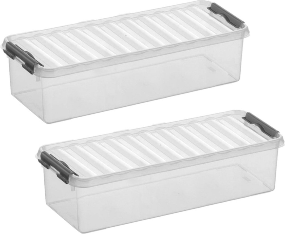 3x stuks opberg box/opbergdoos 3.5 liter 38.5 x 14 x 9.2 cm - Opslagbox - Opbergbak kunststof transparant/grijs