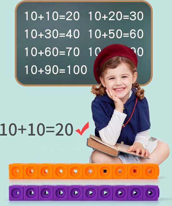 Thumbnail van een extra afbeelding van het spel Montessori speelgoed 100 Bouwblokken + 16 Cijfers/Cijfersymbolen + 30 vraagkaarten | smartgames voor kinderen - Tellen & Rekenen Leren Set & Math Optellen en aftrekken spel - Constructiespeelgoed - Bouwset - Educatief Rekenspeelgoed voor kinderen