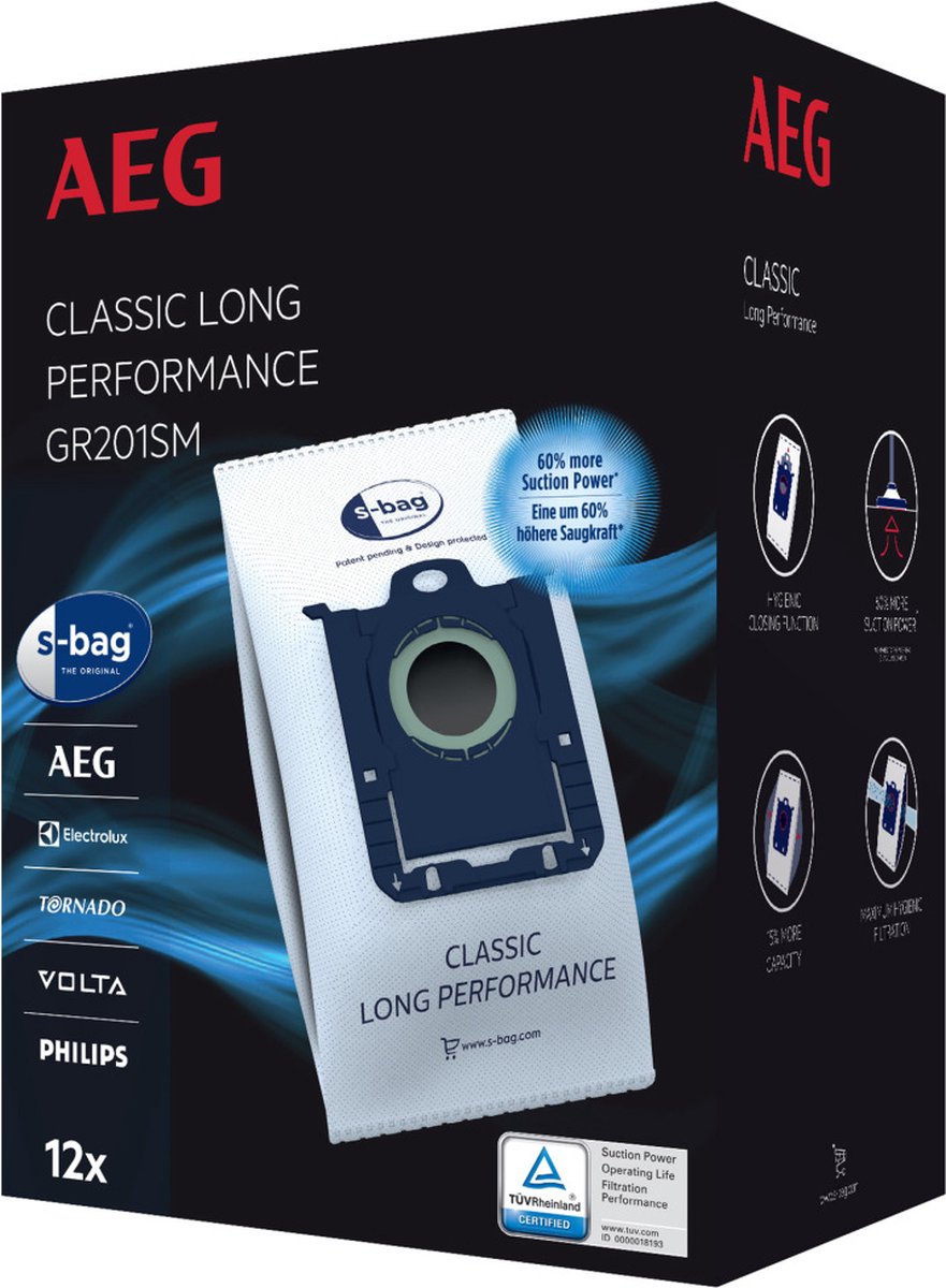 AEG S-bag Long Perf. GR201SM voordeelpak 12 stuk stofzuigerzakken