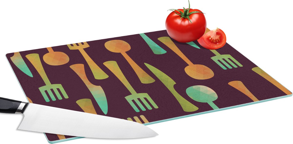 Glazen Snijplank - 39x28 - Keukengerei - Patroon - Retro - Snijplanken Glas