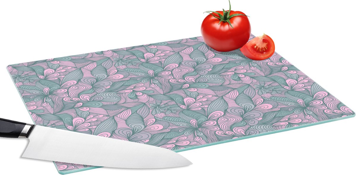 Glazen Snijplank - 39x28 - Patroon - Bloemen - Design - Snijplanken Glas