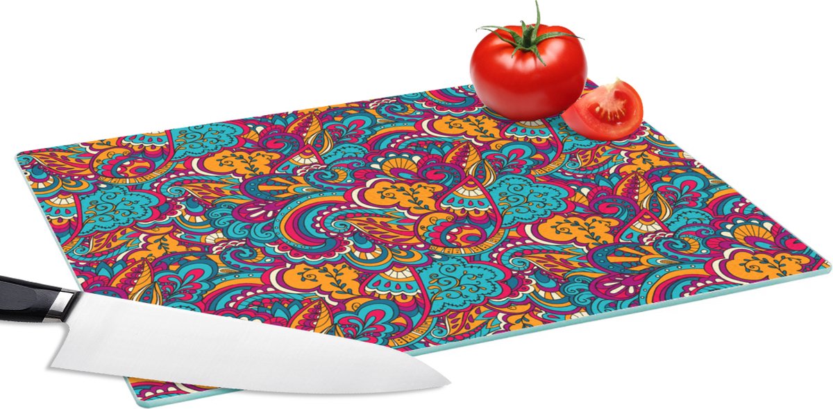 Glazen Snijplank - 39x28 - Hippie - Flora - Abstract - Patroon - Snijplanken Glas