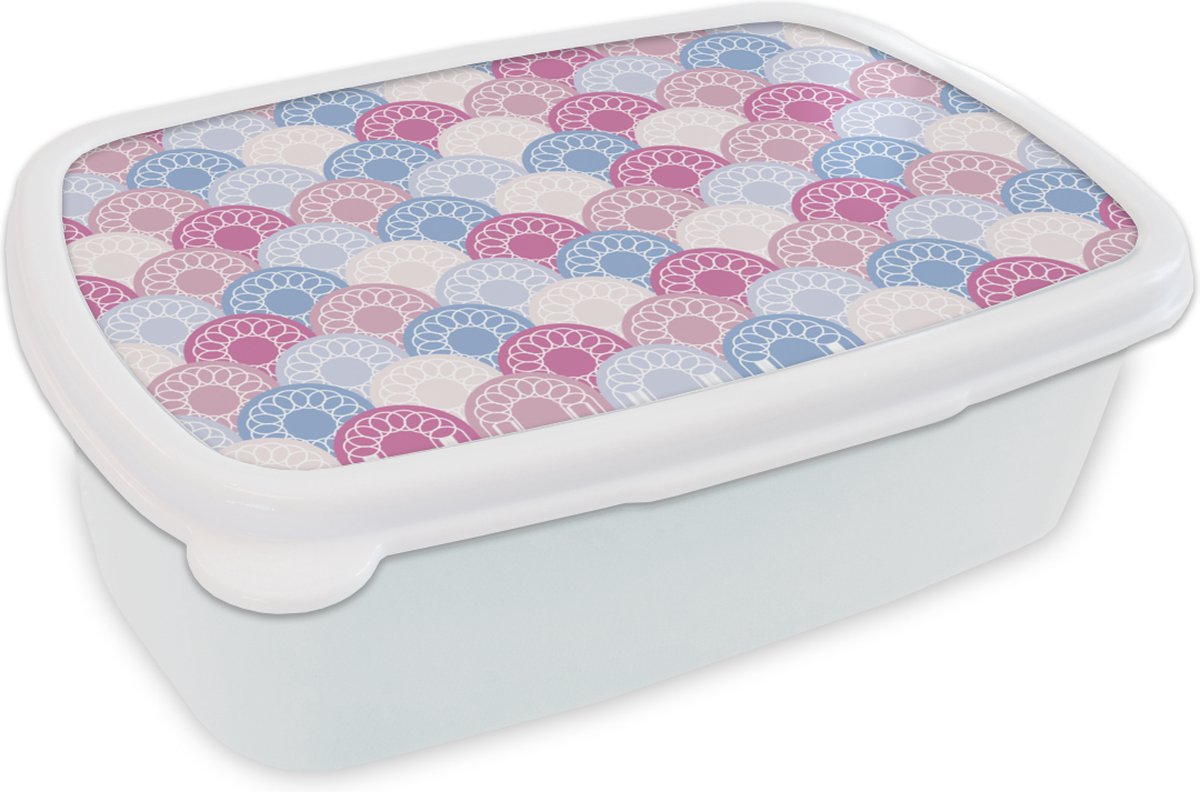 Broodtrommel Wit - Lunchbox - Brooddoos - Cirkel - Patroon - Roze - 18x12x6 cm - Volwassenen