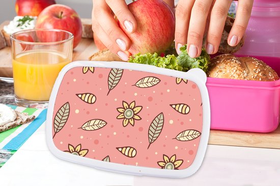 Lunchbox Rose - Lunchbox - Boîte à pain - Motifs - Fleurs - Feuilles - Fille - Kids - Enfants - 18x12x6 cm - Enfants - Fille