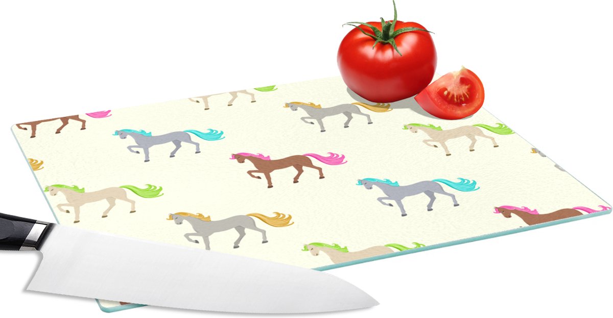 Glazen Snijplank - 28x20 - Meiden - Paarden - Patronen - Girl - Kids - Kinderen - Snijplanken Glas