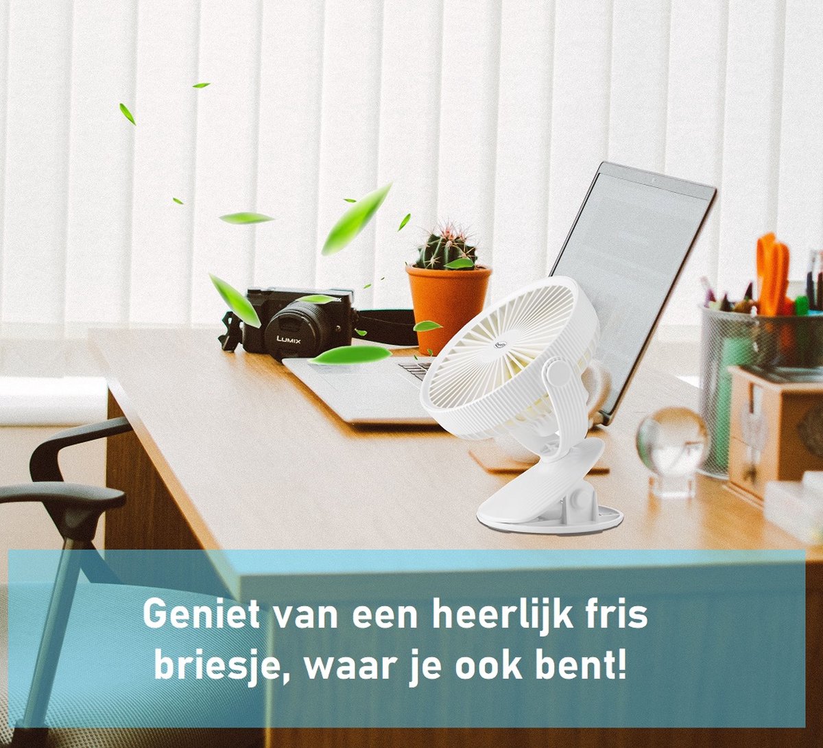 Ventilator met Clip - USB - 360° Draaibaar - Tafelventilator - Eenvoudige bevestiging - 2600 mAh Accu Batterij - Extra Stil - Wit - Qwality® — afbeelding 11