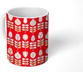 Mok - Koffiemok - Patronen - Bloemen - Retro - Rood - Mokken - 350 ML - Beker - Koffiemokken - Theemok