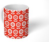 Mok - Koffiemok - Bloemen - Patroon - Rood - Mokken - 350 ML - Beker - Koffiemokken - Theemok