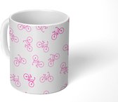 Mok - Koffiemok - Patronen - Fiets - Roze - Girl - Kids - Kinderen - Mokken - 350 ML - Beker - Koffiemokken - Theemok