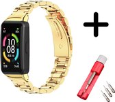 Strap-it Stalen schakel bandje - geschikt voor Huawei Band 6 / Honor Band 6 - goud + inkort toolkit