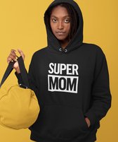 Moederdag Hoodie Super Mom - Kleur Zwart | Maat L | Moederdag Cadeautje Voor Mama's