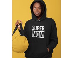 Moederdag Hoodie Super Mom - Kleur Zwart | Maat L | Moederdag Cadeautje Voor Mama's