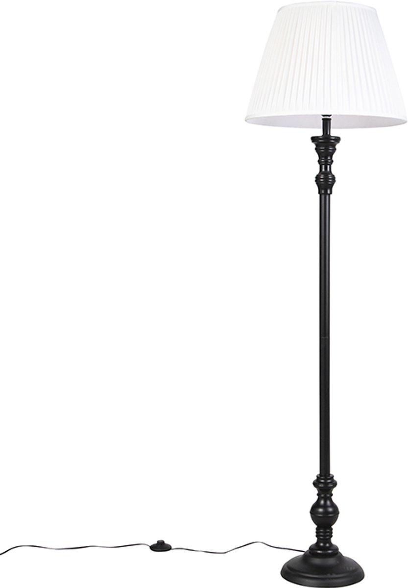 QAZQA classico - Klassieke Vloerlamp | Staande Lamp met kap - 1 lichts - H 161 cm - Wit - Woonkamer | Slaapkamer | Keuken