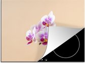 KitchenYeah® Inductie beschermer 70x52 cm - Witte en roze orchidee - Kookplaataccessoires - Afdekplaat voor kookplaat - Inductiebeschermer - Inductiemat - Inductieplaat mat