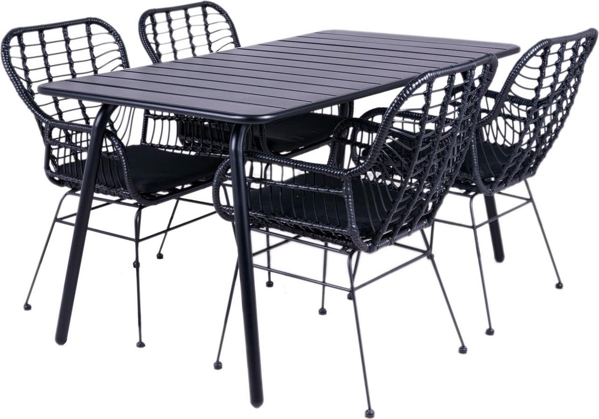 MaximaVida tuinset Delhi zwart 150 cm - 1 tafel met 4 stoelen
