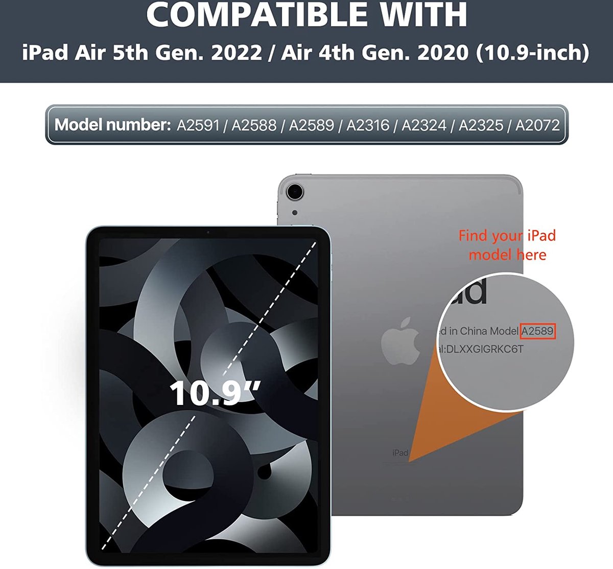MoKo Coque pour iPad Air 5ème génération 2022/iPad Air 4ème génération 2020  10,9 pouces, support à trois volets, coque arrière rigide, 