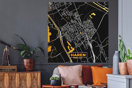 Stickers muraux - Cheveux - Black and Gold et Or - Plan de la ville - Carte - Plan d'étage - 120x120 cm - Feuille adhésive XXL