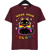 Schattige Pride Vlag Kat - Unisex T-Shirt Mannen en Vrouwen - LGBTQ+ Suporter Kleding - Gay Progress Pride Shirt - Rainbow Community - T-Shirt - Unisex - Burgundy - Maat M
