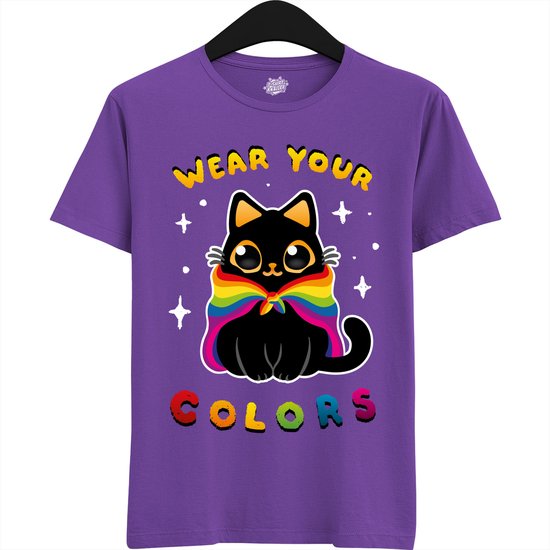 Schattige Pride Vlag Kat - Unisex T-Shirt Mannen en Vrouwen - LGBTQ+ Suporter Kleding - Gay Progress Pride Shirt - Rainbow Community - T-Shirt - Unisex - Donker Paars - Maat XL