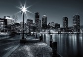 Fotobehang - Vlies Behang - New York Stad aan het Water zwart-wit - 368 x 254 cm