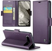 CaseMe - Hoesje geschikt voor Google Pixel 8 - Retro Wallet Book Case - Met Magnetische Sluiting - Paars