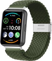 Nylon Smartwatch bandje - Geschikt voor Huawei Watch Fit 2 gevlochten bandje - groen - Strap-it Horlogeband / Polsband / Armband