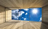 Fotobehang - Vlies Behang - Wolken en Zon Terras Zicht in 3D - 254 x 184 cm