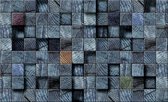 Fotobehang - Vlies Behang - Blauwe Houten 3D Balken - Vierkanten - 416 x 254 cm