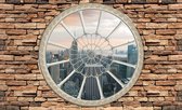 Fotobehang - Vlies Behang - Uitzicht op de Stad New York door Sierlijk Raam 3D - 208 x 146 cm
