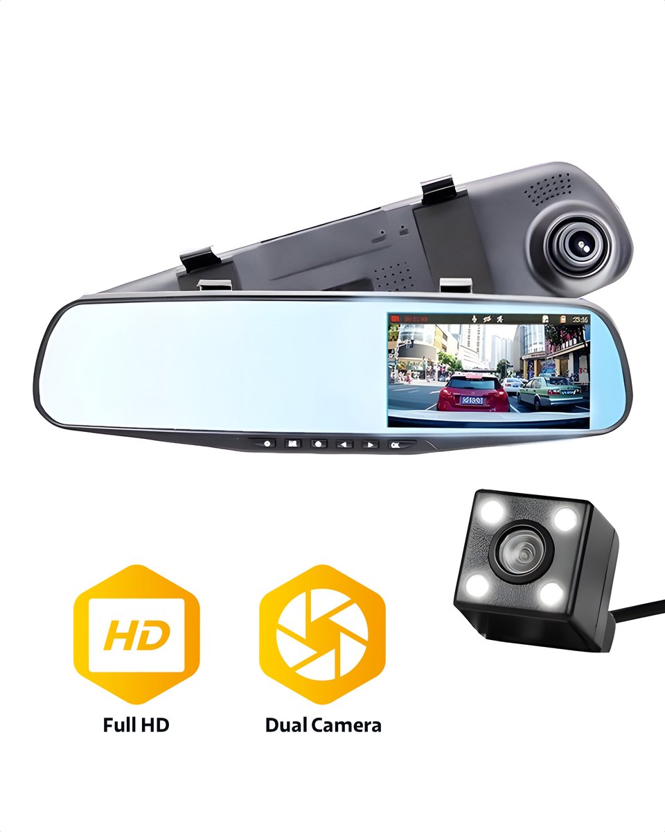 Teceye Dashcam voor Auto Full HD - Dashboard Camera - Parkeermodus - - Touchscreen- Nachtzicht - Voor & Achter- Inclusief 32GB SD Kaart