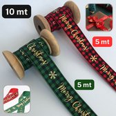 Set van 2X5 Meter Themalint KERST/HAPPY CHRISTMAS, Breedte 25MM, Luxe Grosgrain Lint Ripsband, 5 Meter Rood/Good, 5 Meter Groen/Goud, Cadeaulint