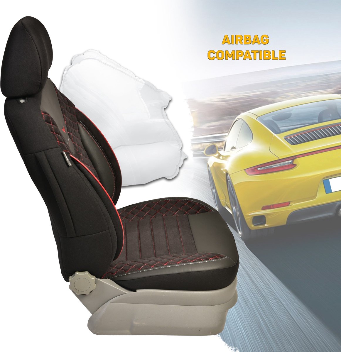 2 Altea | set Seat voor bol naad 2004-2015, van Autostoelhoezen stoelbeschermer Zwart/rode ,