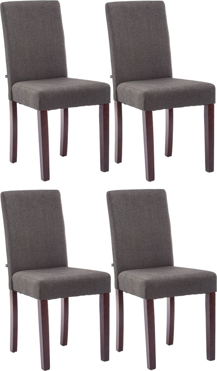 CLP Ina Set van 4 Eetkamerstoelen - Zonder armleuning - Hout - Stof - donkergrijs cappuccino