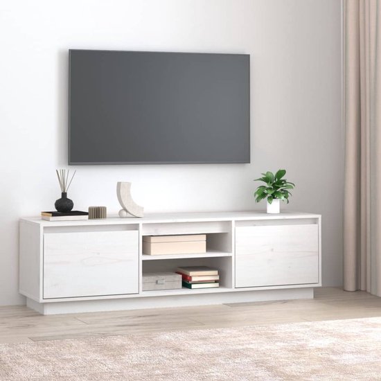 Meuble TV The Living Store - Bois de pin - 140 x 35 x 40 cm - Wit | bol