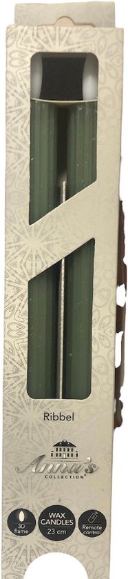 Anna's Collection Led kaarsen/dinerkaarsen - 2x - Jade groen - ribbel - 23 cm - afstandsbediening