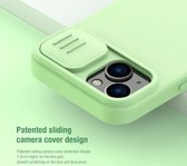 Nillkin CamShield Hoesje Geschikt voor de Apple iPhone 15 - Geschikt voor Draadloos Opladen met Magnetische Ring - Siliconen Back Cover - met Camera Slider Zwart