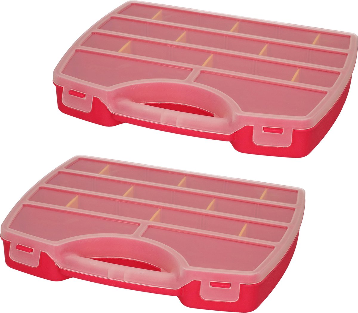 Plasticforte Opbergkoffertje/opbergdoos/sorteerbox - 2x - 13-vaks - kunststof - roze - 25 x 21 x 4 cm