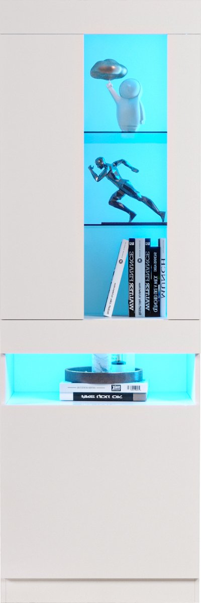 Merax Vitrinekast - Kast met LED Verlichting - Boekenkast met Opbergruimte - Wit