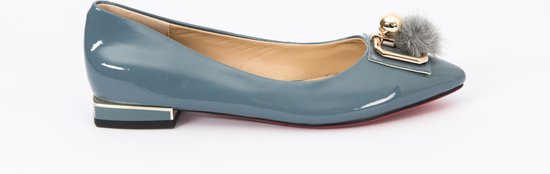 Zerba - Dames Ballerina's- Pumps - Maat 39 - Blauw Grijs Leer - Celeseo