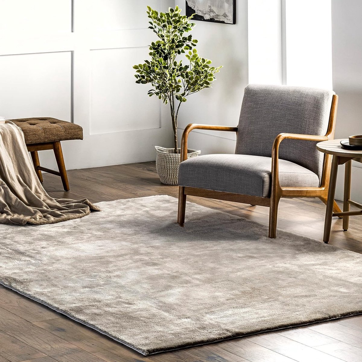 flycarpets Solid Hoogpolig & Wasbaar Effen Vloerkleed - Beige / Naturel - Tapijt Woonkamer- 200x290 cm