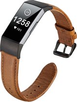 Geschikt voor Fitbit Charge 4 leren bandje - bruin