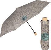 Duurzame Opvouwbare Paraplu voor Vrouwen - Vouwparaplu Organisch Natuurlijk Houten Handvat met Handmatige Opening - Lichtgewicht Windbestendige Reisparaplu (Grijs met Witte Bloemen)