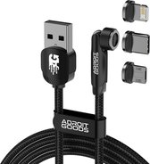 Câble de charge magnétique AdroitGoods - 3 en 1 - USB-C, Lightning, Micro USB - 2 mètres - Zwart