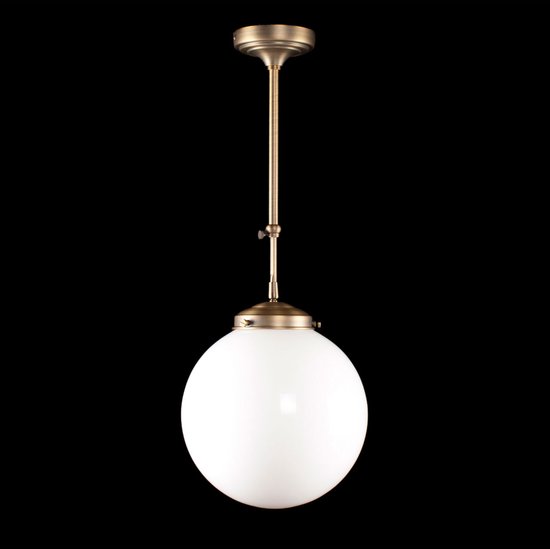 Art deco hanglamp Globe | Ø 25cm | opaal wit glas / brons | pendel kort verstelbaar | woonkamer / eettafel | gispen / retro / jaren 30